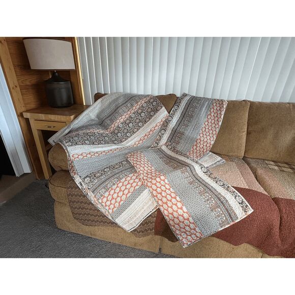 Quilt Market By Laura Hart King Size Quilt Set w/ Shams Cream/Brown, Cabincore - Picture 1 of 9